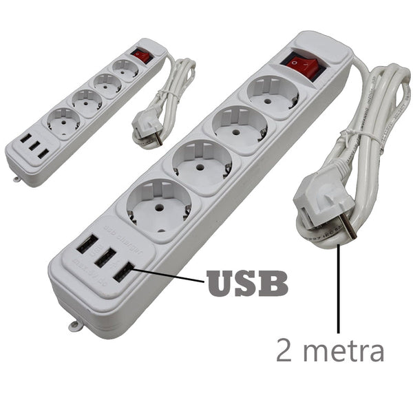 Prodlužovací kabel (4 zásuvky, 3 USB vstupy) 2 KUSY