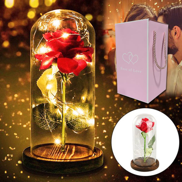 Romantická ledová růže ve skleněné kopuli + dárková krabička zdarma